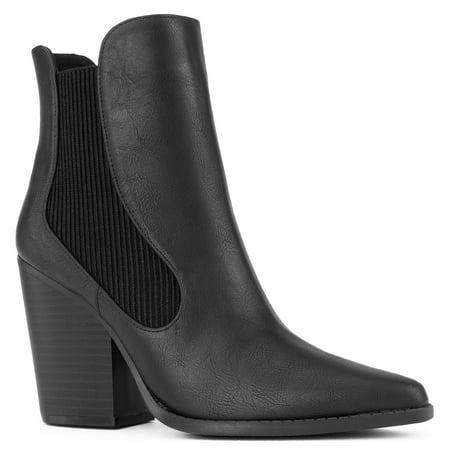 RF ROOM OF FASHION Women's Pointy Toe Chunky Heel Chelsea Ankle Boots