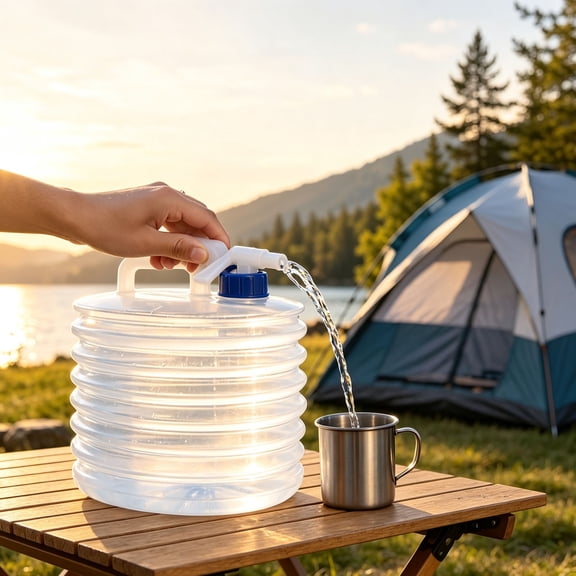 Foldable Camping Water Container with Spigot 5L/1.3 Gal Portable Collapsible Water Jug Dispenser Reusable PE Water Storage Tank for Outdoor Hiking Picnic