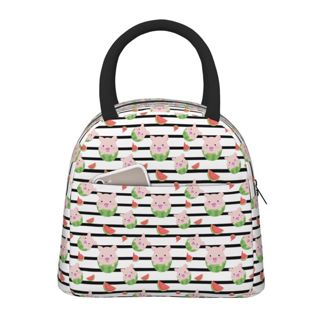 Fotbe Pig And Watermelon Bolsa de Almuerzo con Estampado, Lonchera Aislada, Contenedor de Comida Reutilizable Tipo Cooler a Prueba de Fugas