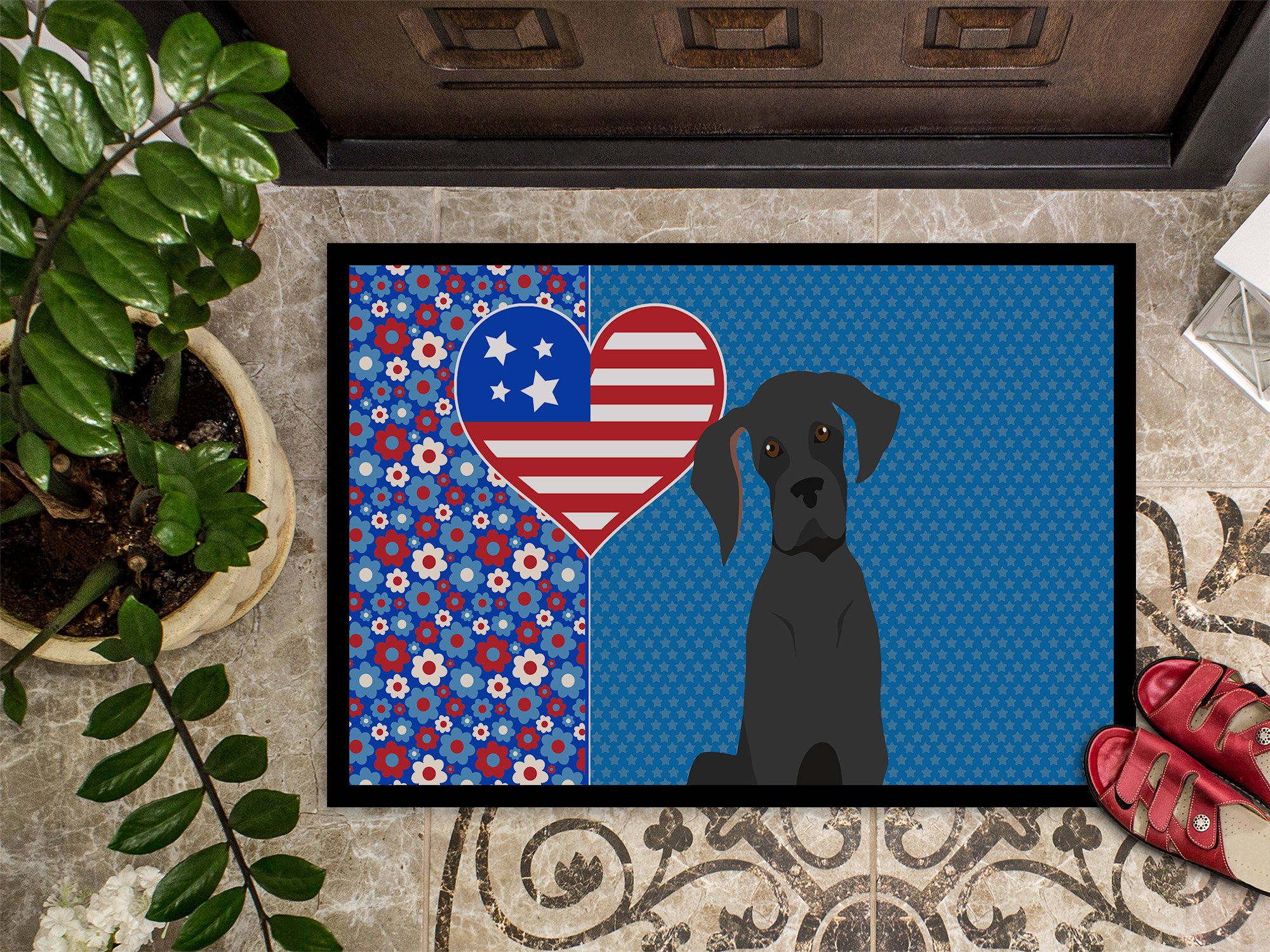 Black Great Dane Indoor or Outdoor Mat 24x36 36 in x 24 in