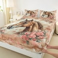 thumbnail image 3 of Manfei Wildlife Horse 4 Pieces Queen Sheet Sets,Chic Flower Ultra Soft Flat Sheet,Vintage Splash Queen Fitted Sheet,Lightweight Teenager Bedroom Decor, 3 of 7