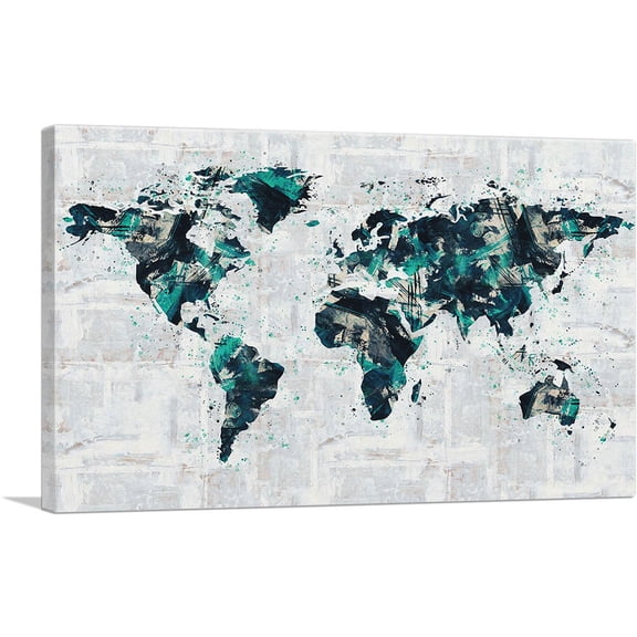 ARTCANVAS Green Gray Black World Map Canvas Art Print - Size: 18" x 12" (1.50" Deep)