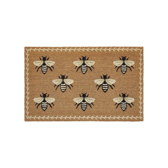 Bee Door Mat Natural Coir, Indoor Outdoor Non Slip Welcome Mat, Durable Heavy Duty Floor Rug , Front Porch 18x30 inch
