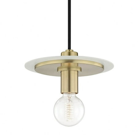 

-One Light Small Pendant in Style-9 inches Wide By 4.25 inches High-Aged Brass/White Finish Bailey Street Home 735-Bel-2692966