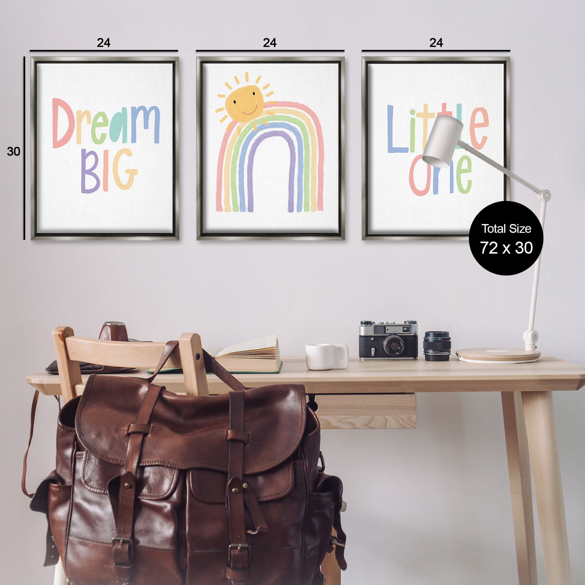 Stupell Industries Dream Big Little Illustration Typography Painting Gray Floater Framed Canvas Art Print Wall Art, 25 x 31, Set of 3