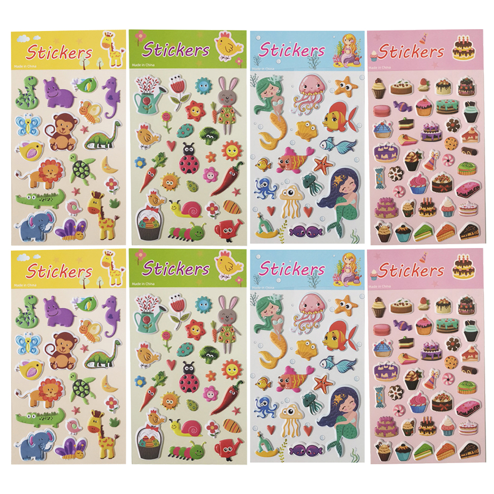 8 Sheets of Kid Stickers PVC 3d Stickers Cartoon Stickers for Kid