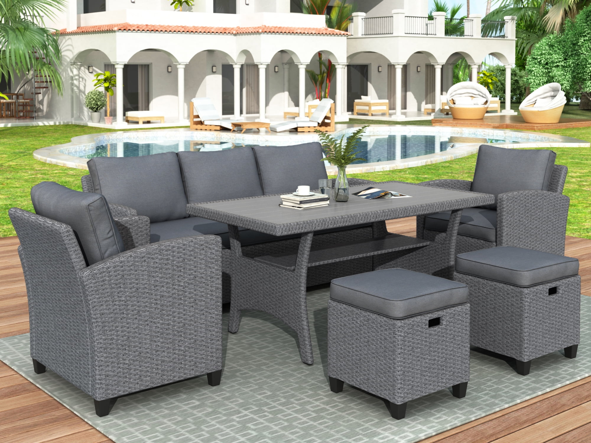 Outdoor Wicker Conversation Sets with 2 Ottoman, 2020 Upgrade 6-Piece