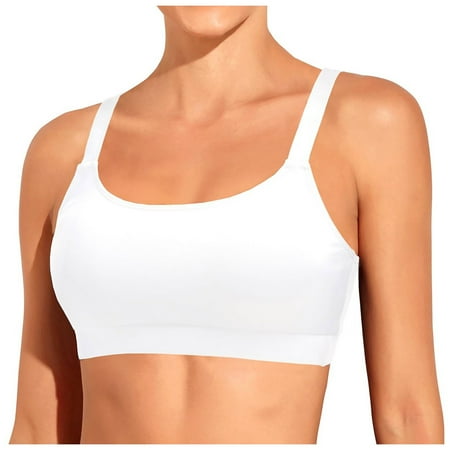 Siilsaa Women Sports Bra Bikini Tops Scoop Neck Bathing Suits Top Padded Swim Crop Tops Only White S