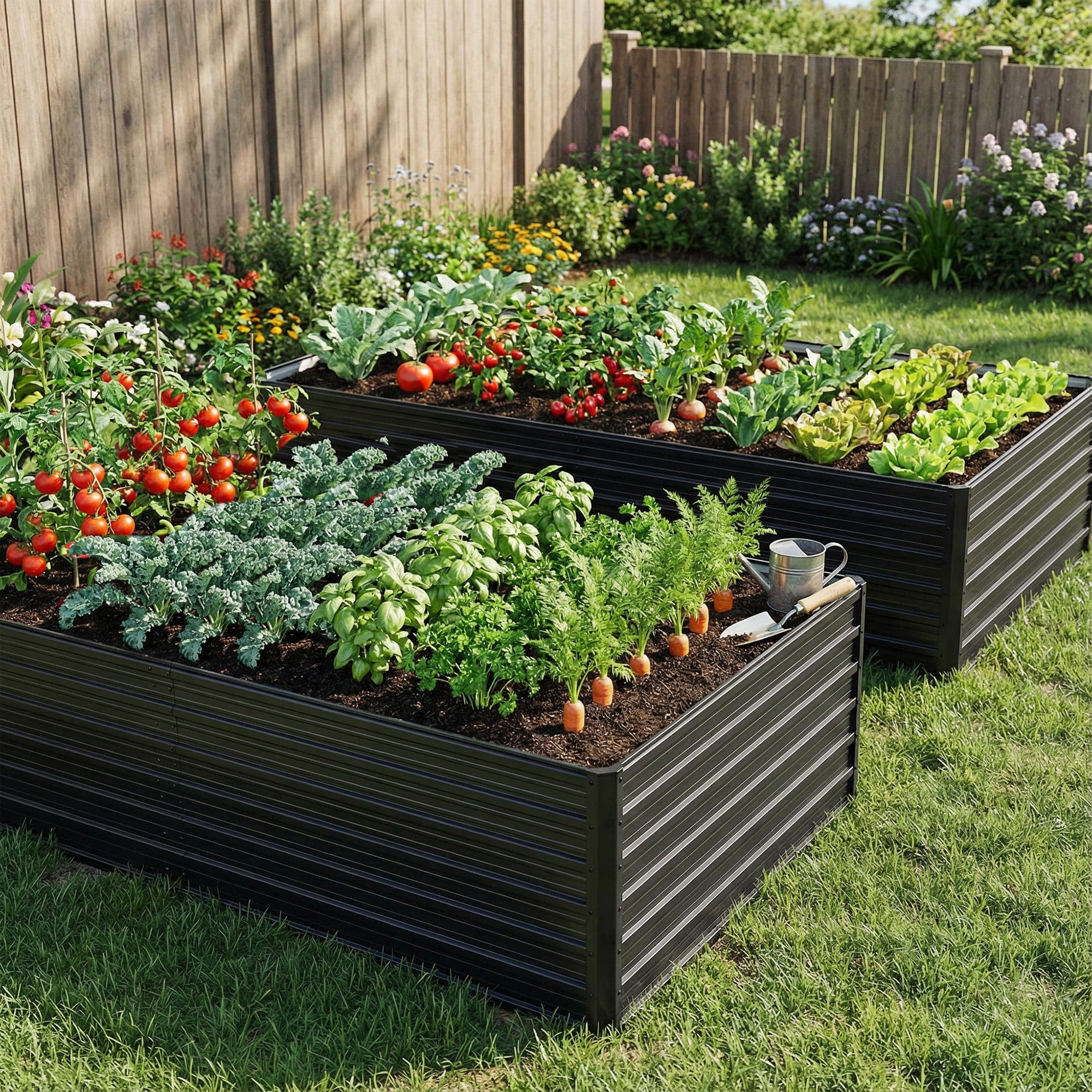 LZBEITEM Galvanized Raised Garden Bed, 2Pcs 8x4x2ft Metal Planter Box Outdoor, Metal Raised Garden Beds for Vegetables