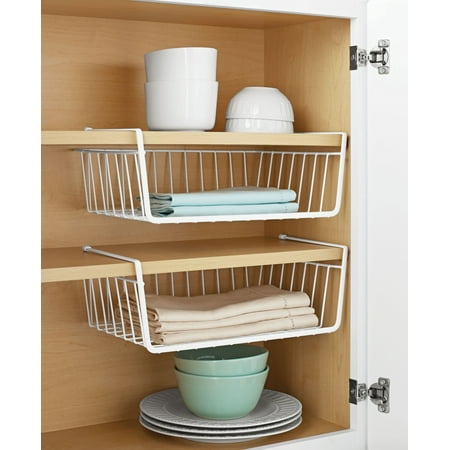 Mainstays White Wire Under Cabinet Baskets - 2 Count - Measures 16x10.25x5.5 in