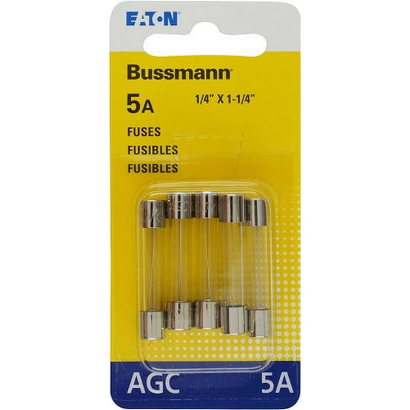 BP/AGC-5-RP 5 Amp Fast Acting Glass Tube Fuse, 250V UL Listed Carded, 5-Pack