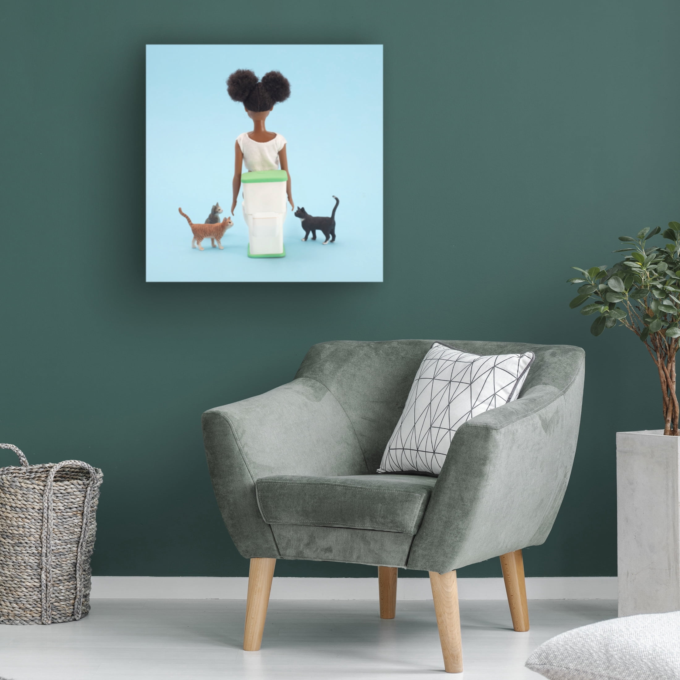 Canvas Wall Art - Julia Ramiro 'Cagar Con Gatos' Wall Art for Living Room, Bedroom, or Office Décor by Trademark Fine Art - 18 x 18 Inches