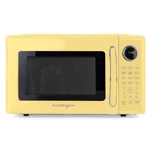 Nostalgia 1.1 cu ft Retro Countertop Microwave Oven with 1000W and 8 Auto Cook Programs, Yellow