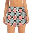 thumbnail image 2 of Pofeuu Colorful Checkered Print Women's Athletic Shorts Running Workout Shorts Tummy Control Quick Dry Gym Shorts with Pockets Double layer sports shorts-X-Large, 2 of 7