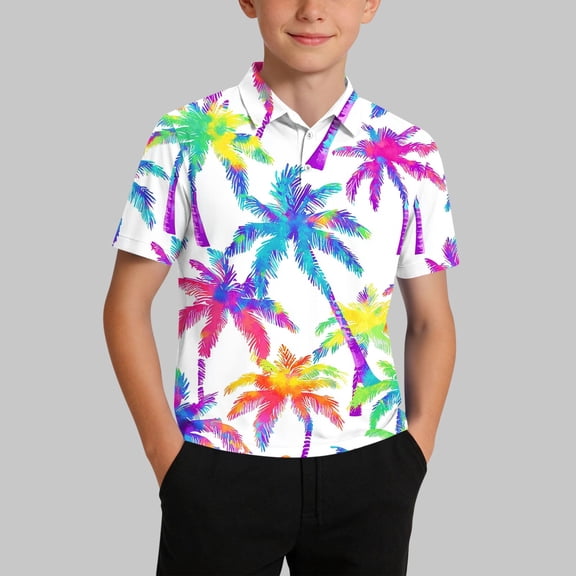 ITSAME T-Shirts for Boys, School Uniform Lapel Button Fashion Print Summer Casual Short Sleeve Tops Multicolor 5-6T