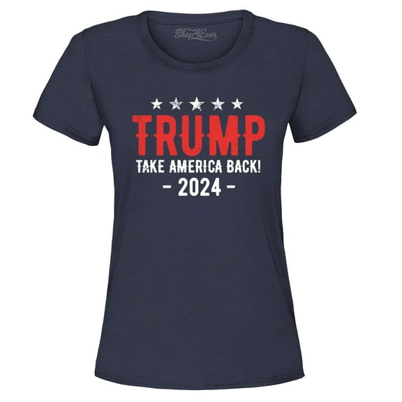 Shop4Ever Women's Trump Take America Back 2024 Presidential Campaign Graphic T-Shirt Large Navy