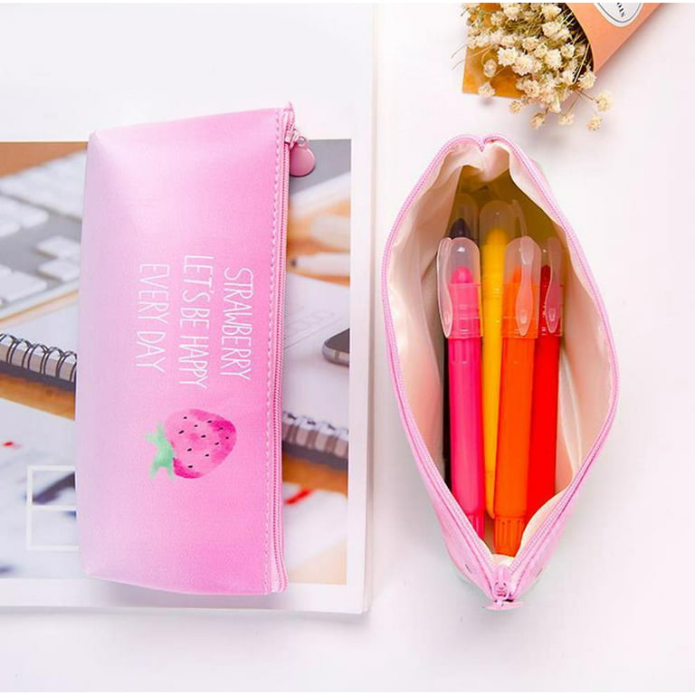 Cute Pencil Case, Small Strawberry Pencil Pouch Bag Pencil Pen Holder PU  Makeup Bag Organizer Students Stationery Storage Bag with Zipper for for  Kids Girls - by Viemira 
