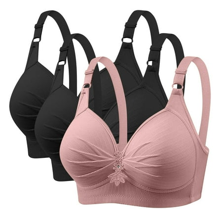 GERsome Women s Pack of 3 Push Up Bra Wireless Padded No Underwire Back Closure Bralettes Sports Bras Comfort Sleep Bra Full Coverage 3PC#2Black/Pink L