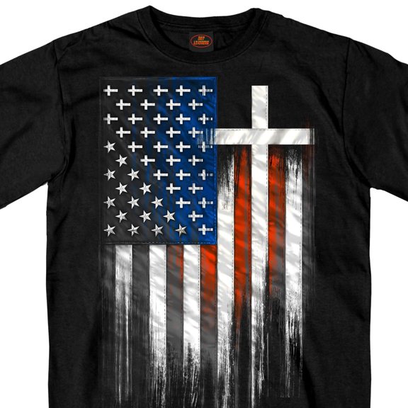 Hot Leathers GMS1466 Men's American Flag Crosses Black T-Shirt Large