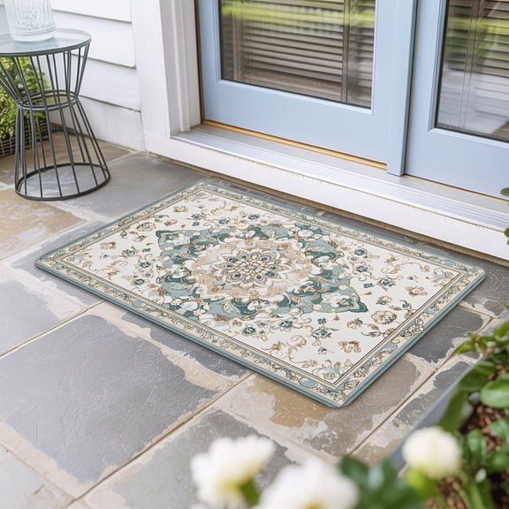 Boho Aztec Door Mat Indoor Outdoor, Tribal Southwest Ethnic Abstract Pattern Non Slip Welcome Mat with Rubber Backing, Absorbent Fabric Front Door Mats Entryway Rug for Home Patio Entrance 18"x30"