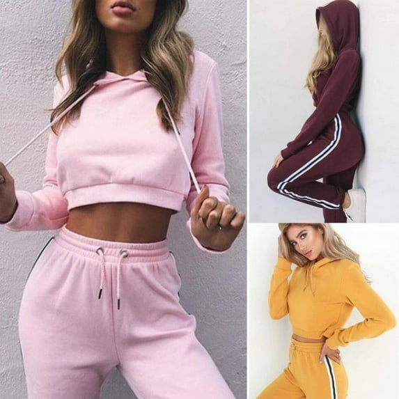 2Pcs Women Ladies Tracksuit Hoodies Sweatshirt Pants Sets Sport Wear 2Suit