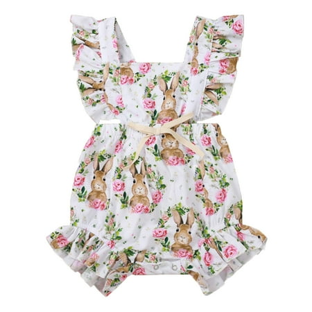 

Mikilon Newborn Infant Baby Girls Vest Easter Bunny Floral Print Ruffled Romper Bodysuit Infant Clothes for Baby Girl 6-9 Months White on Discount