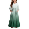 thumbnail image 2 of ITSAME Girls A-Line Maxi Dress Flowy Ruffle 3/4 Sleeve Round Neck Gradient Print Summer Fashion Casual Dress Green Size 6, 2 of 7