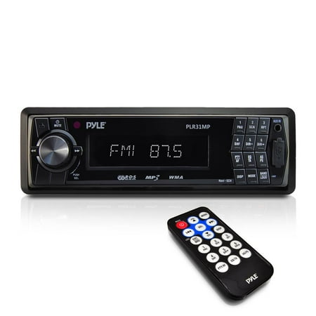 PYLE PLR31MP - Car Stereo Head Unit Receiver - Premium In Dash AM/FM-MPX Tuning Media Radio with MP3 Playback  LCD Display & Preset Station Memory - USB  SD & Aux Inputs - Remote Control Included