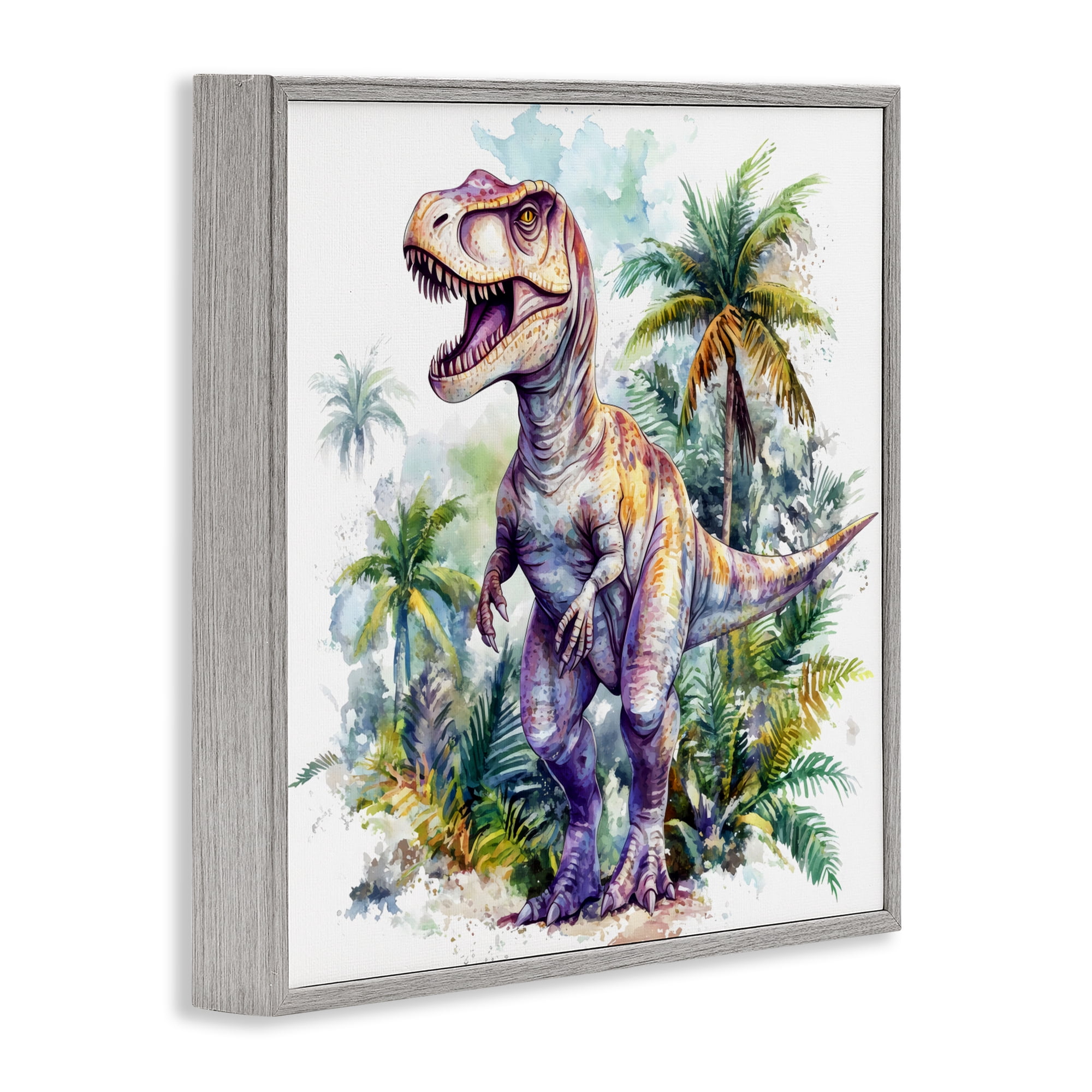 Stupell Industries T-Rex Among Palm Trees Gray Framed Giclee Art, design by Creative Studio