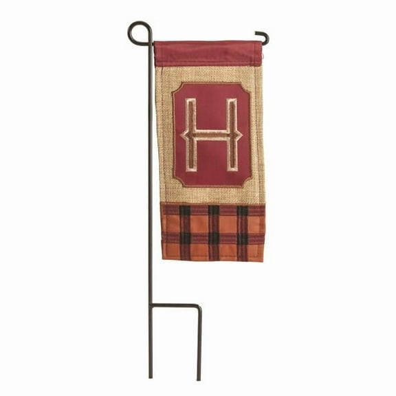 Magnolia Gardens M040027 4 x 8.5 in. Double Applique Fall Monogram H Burlap Mini Garden Flag