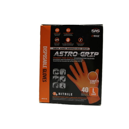 Sas Safety Nitrile Disposable Gloves, Orange, Large 40Ct