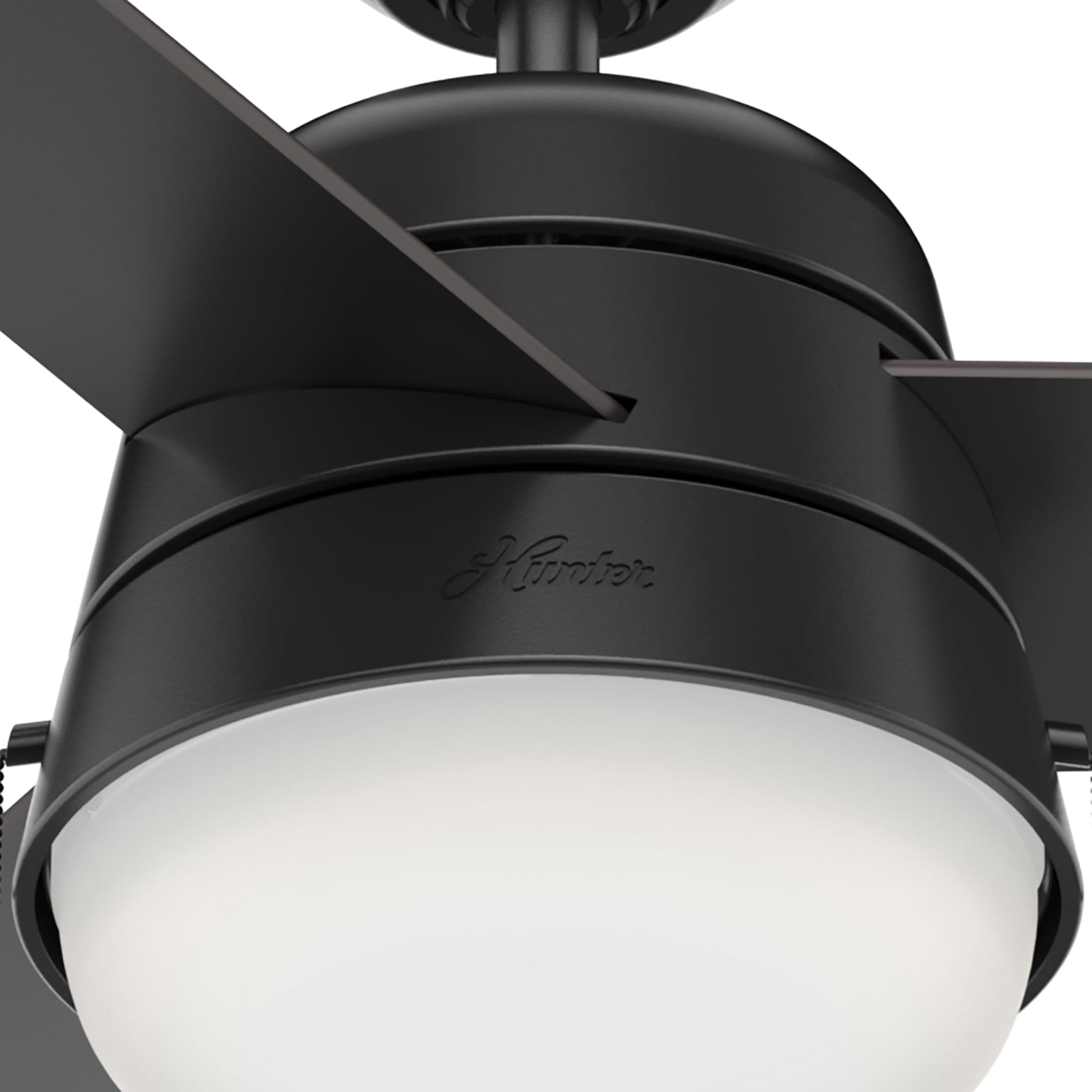 Hunter 52 inch Outdoor or Indoor Ceiling Fan with LED Light and Pull Chain - Black Modern Ceiling Fan, Standard Mount, 3 Blades, For Patio, Porch, Garage, or Living Room - Aker 50386, Matte Black