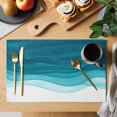 thumbnail image 2 of Ombre Teal Waves Placemats Set of 4, Abstract Art Gradient Modern Placemats for Dining Table, Place Mats for Kitchen Tabletop, Waterproof Wipeable Dining Table Mats Set, 2 of 9