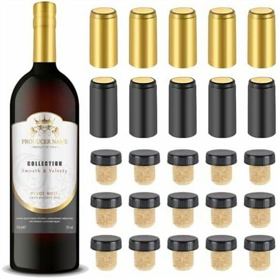 Wine Sealer for Wine Bottles - 50 pcs Wine Bottle Resealer Kit for Cruise with PVC Heat Shrink Capsules, T-Shape Wine Bottle Cork Stopper with Black Plastic Top for Making Cellars and Home Use