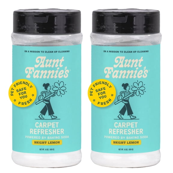 Aunt Fannie's Carpet Refresher & Deodorizer Powder, Multi-Purpose Rug, Carpet, and Upholstery Odor Eliminator for Homes with Cats and Dogs, Bright Lemon Scent, 16 Oz (Pack of 2)