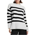 thumbnail image 2 of Fengqque Sweaters for Women Crewneck Long Sleeve Striped Color Block Loose Knit Pullover Sweater Tops White S(S), 2 of 8