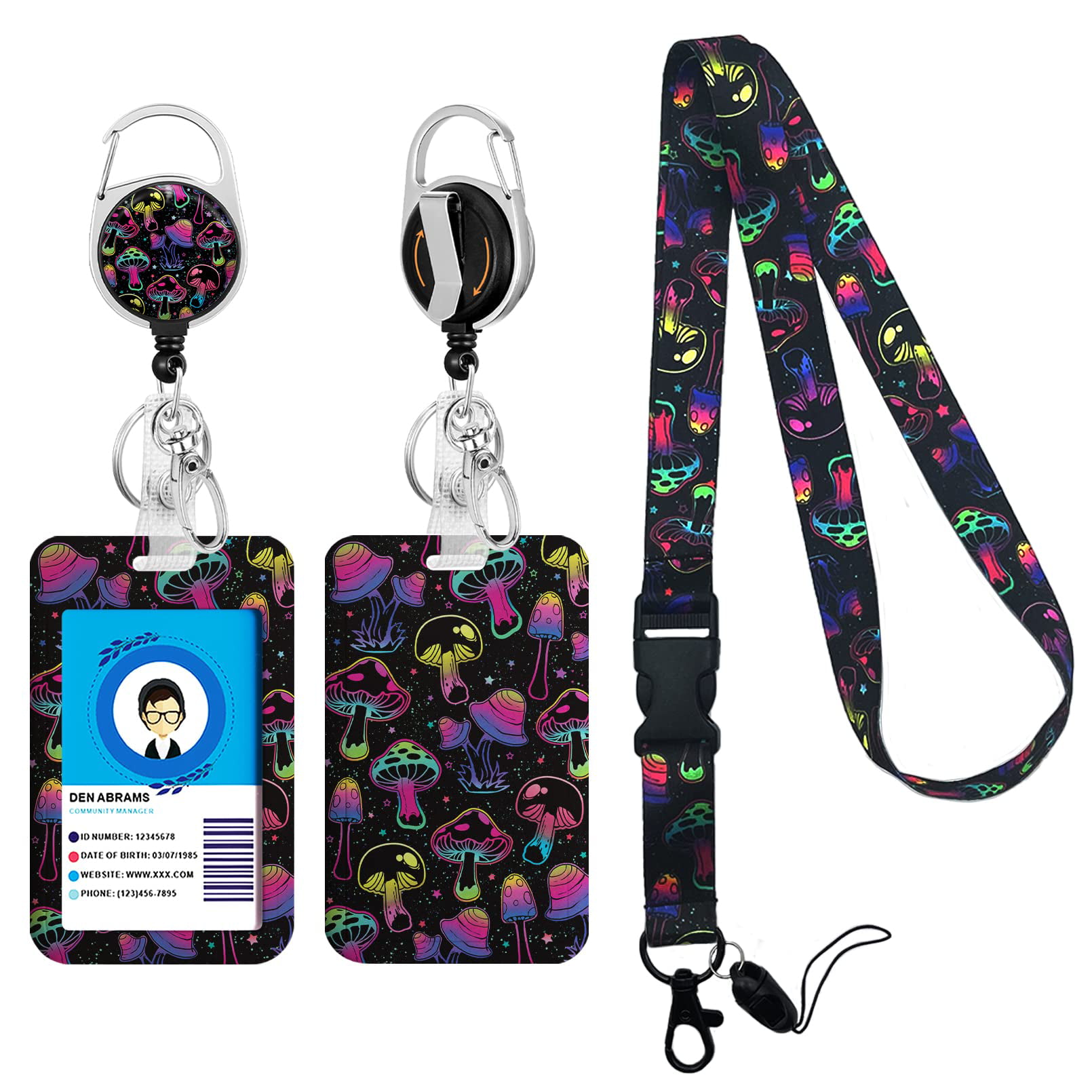 Teacher Lanyards for ID Badges and Keys, Retractable ID Badge Holder with  Lanyard, Cute Psychedelic Mushroom Badge Reel Heavy Duty with 360 Degrees  Rotate Carabiner Clip, Nurse Student Office Gifts 