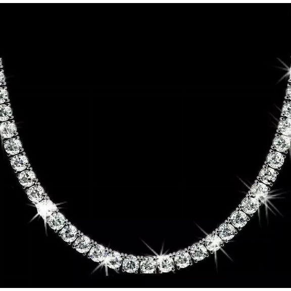 Beautiful 3MM Round Cut Simulated Diamond Tennis Necklace 14K White Gold Plated 18"