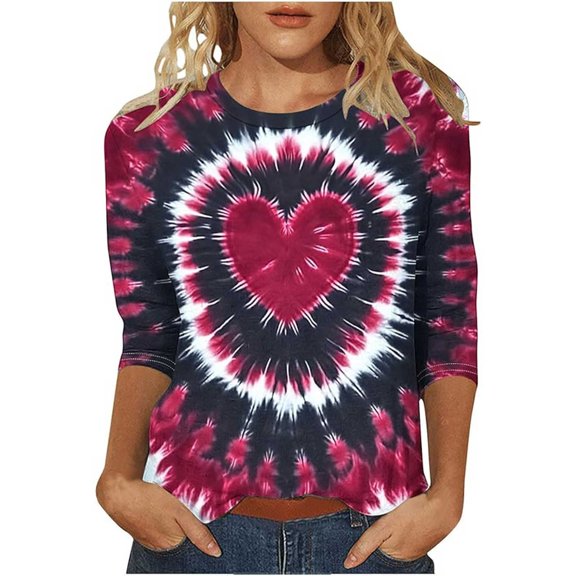 Long Sleeve Shirts for Women Valentines Day Shirts for Love Heart Print 3/4 Sleeve Tops Cotton Crewneck Pullover Blouse Gifts Tunic Tshirt Long Sleeve Tops