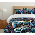 thumbnail image 4 of Ambesonne Gamers Theme Duvet Cover Set, Graffiti Style Geek, Twin, Blue Magenta, 4 of 4