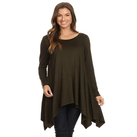 MOA COLLECTION Women's Long Sleeve Casual Loose Tunic Top T-shirt Dress with Plus Size USA