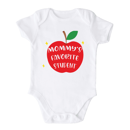 Mommy's Favorite Student Cute Baby Bodysuit Teacher Shirt Premium Custom Clothes Unisex Gift for Mom Newborn 3-6m White