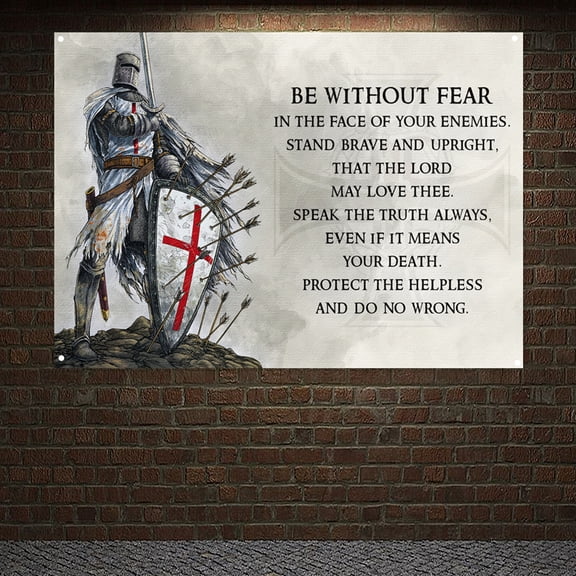 Warriors of christ Art Posters Wall Hanging Flag, 38" x 57" Knights Templar  Decorative Banner Tapestries Vintage Crusaders Armor Warrior Tapestry Wall Decoration