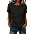 thumbnail image 6 of Josdec Women's Cotton Linen Blend Round Neck Short Sleeve Side Button Detail Casual Summer Beach Vacation Top S-XXXL, 6 of 7