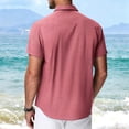 thumbnail image 5 of Men's Linen Short Sleeve Shirts Cotton Casual Lightweight Button Down Shirt Beach Vacation Summer Tops with Pocket Size 2XL Pink, 5 of 8