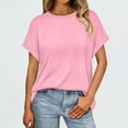 thumbnail image 2 of MIUOWANP Women Summer Short Sleeve Shirts Women's Solid Color Casual Bate Sleeve Round Neck Short Sleeved Top Pink XL, 2 of 5