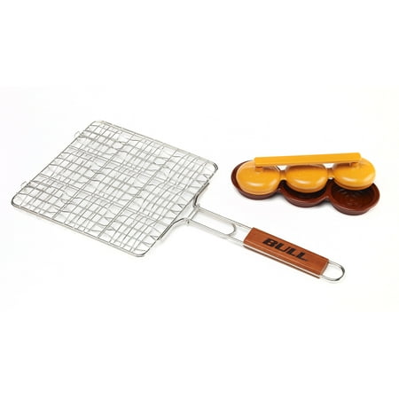 Burger Grilling Basket - Bull Stainless Mini Burger Grilling Basket - Triple Patty Press