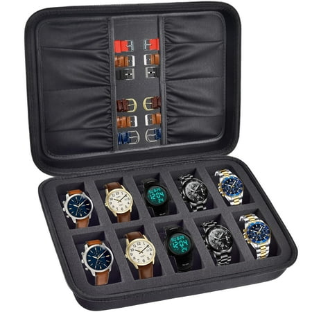 Watch Box Organizer Case, 10 Slots Men Women Display Holder Storage Stand Roll for All Wristwatches, Accessories Pocket for Watch Bands, Cufflink, Jewelry (Bag Only)