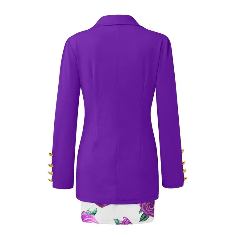 Womens 2 Piece Outfit Suit Casual Long Puff Sleeve Cardigan Blazer Short Skirt Suit Work Business Office Formal Wedding Guests Coats and Jackets