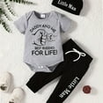 thumbnail image 1 of Cute & Casual "DADDY AND ME" Letter Print Outfit - Short Sleeve Onesie Romper & Pants & Hat Baby Boys Set, 1 of 5